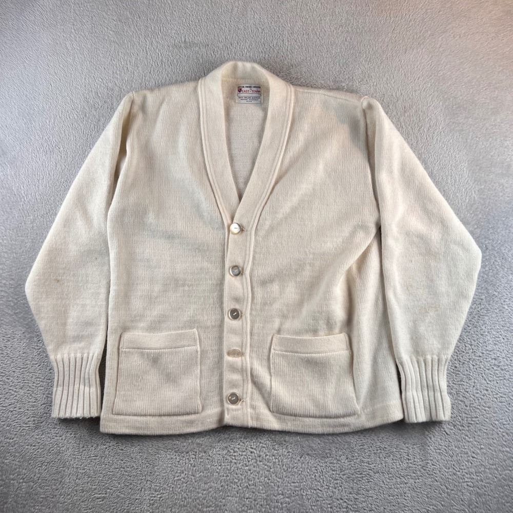 Vintage East-Tenn Official Award Sweater Ivory Knit Cardigan Shawl Collar Large